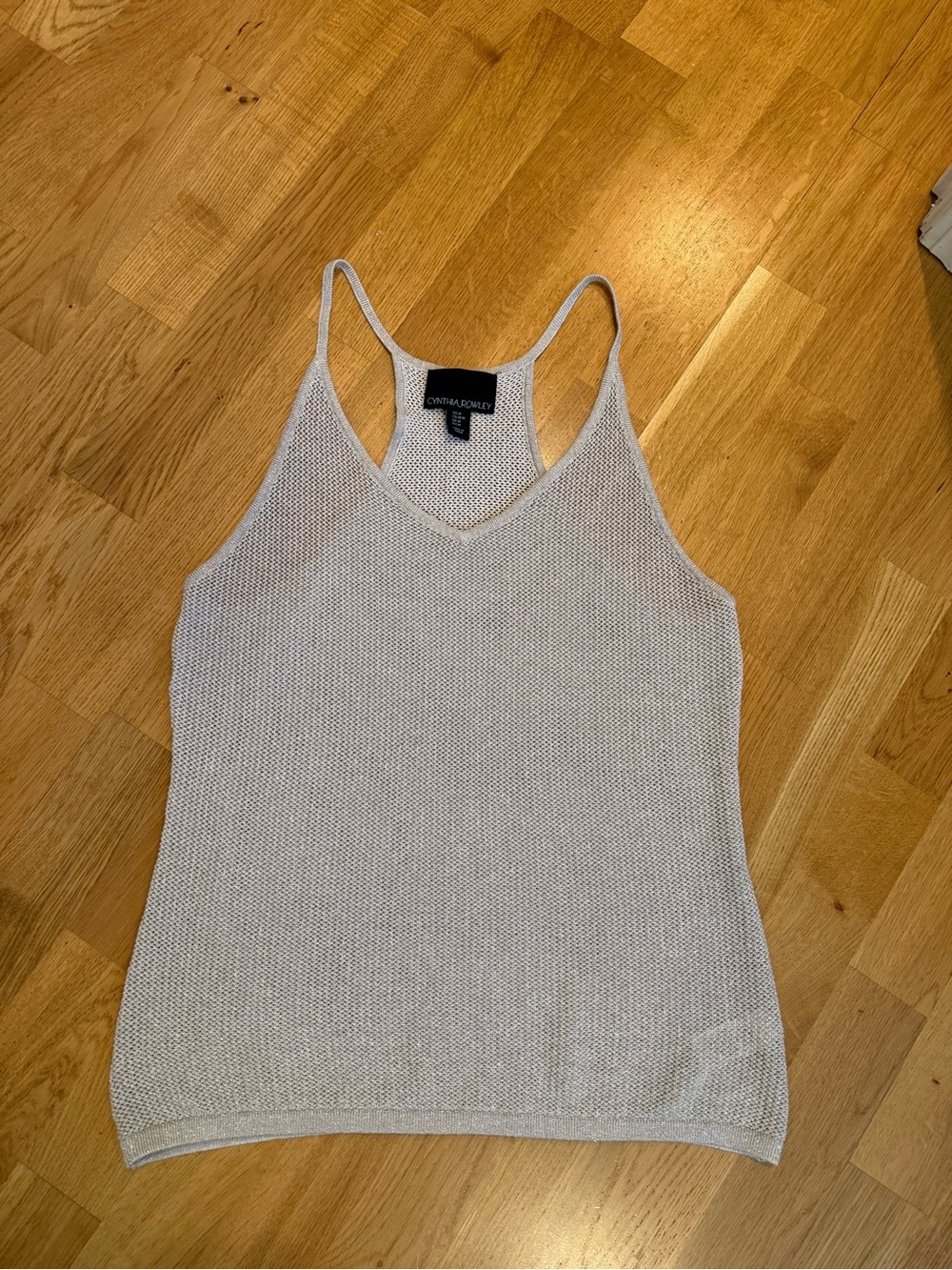 Cynthia Rowley Shimmer Knit V-Neck Tank in Light Silver-Beige - Picture 6 of 8